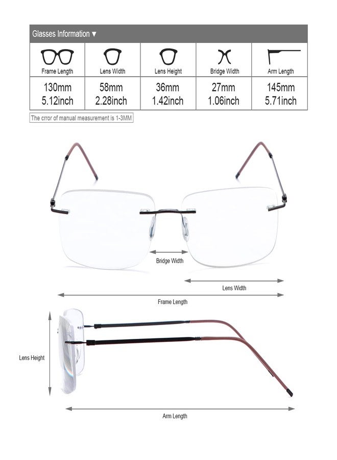 YIMI Progressive Multifocus Rimless Reading Glasses UV400 Computer Anti Blue Light Readers Transition Glasses for Men Women (Brown, 1.50, multiplier_x) - Image 3