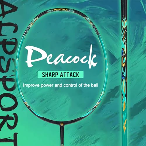 ALPSPORT Peacock 4U G5 6.8mm 40T Graphite Shaft Max 35LBS T800 Professional Racquet, Secondary Molding Full Carbon Fiber Badminton Racket with Gift Box, 1 Flannel Bag, 2 Grips Tapes (Black) - Image 2