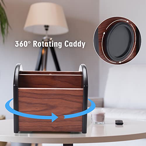Siveit Wooden Desk Organizer, 4 Compartment Revolving Wood Desktop Organizer Office Supplies Rotating Remote Control Caddy Holder (Desk Organizer-4) - Image 5