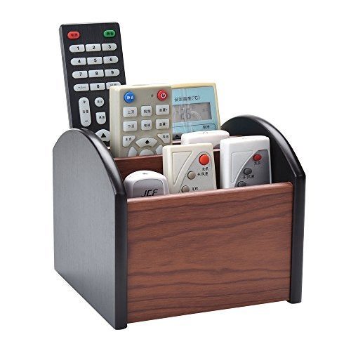 Siveit Wooden Desk Organizer, 4 Compartment Revolving Wood Desktop Organizer Office Supplies Rotating Remote Control Caddy Holder (Desk Organizer-4) - Image 2