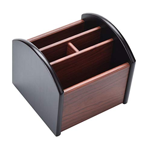 Siveit Wooden Desk Organizer, 4 Compartment Revolving Wood Desktop Organizer Office Supplies Rotating Remote Control Caddy Holder (Desk Organizer-4) - Image 1
