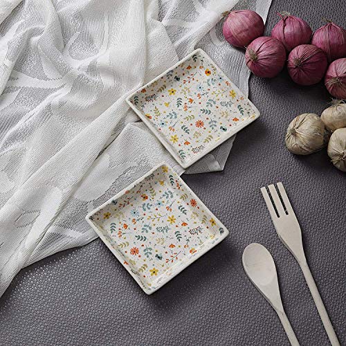 miah decor Miah Décor Ceramic Serving Platter Set of 2 Spring Collection Handcrafted Stoneware Snack Plates for Kitchen and Dinning Microwave Dishwasher Safe-Size -4x4 Inches - Image 1