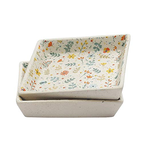 miah decor Miah Décor Ceramic Serving Platter Set of 2 Spring Collection Handcrafted Stoneware Snack Plates for Kitchen and Dinning Microwave Dishwasher Safe-Size -4x4 Inches - Image 2