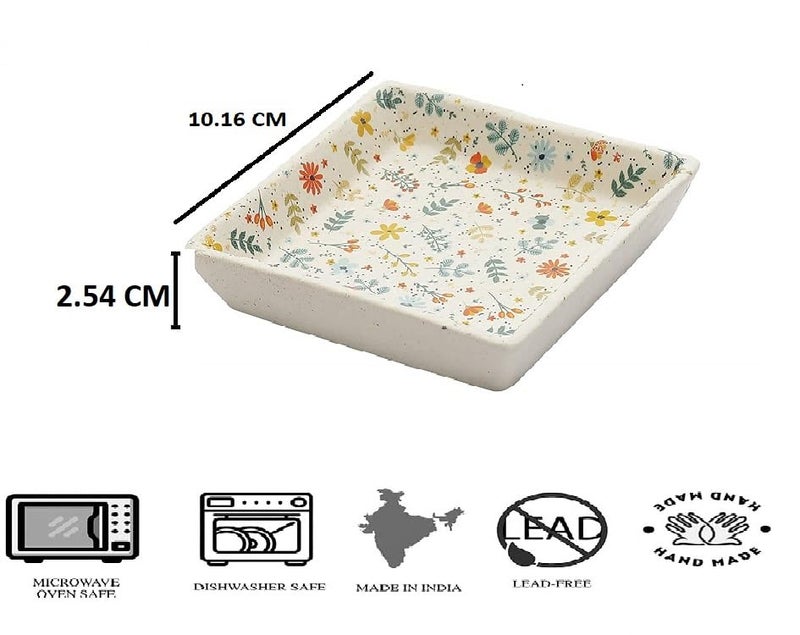 miah decor Miah Décor Ceramic Serving Platter Set of 2 Spring Collection Handcrafted Stoneware Snack Plates for Kitchen and Dinning Microwave Dishwasher Safe-Size -4x4 Inches - Image 5