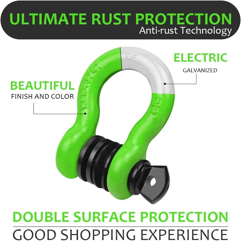 AUTOBOTS Shackles 3/4" (2 Pack), D Ring Shackle 45,000Ib Max Break Strength with 7/8" Pin & Isolator Washers Heavy Duty Clevis Tow Shackle for Tow Strap Jeep Vehicle Off Road Recovery Green-Black - Image 5