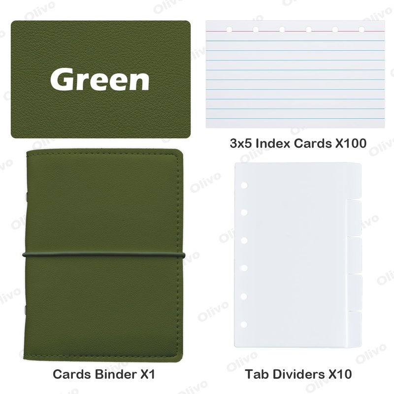 Olivo 3x5 Lined Index Cards with Ring Binder Holder and Dividers, 100 Note Cards, Green - Image 2