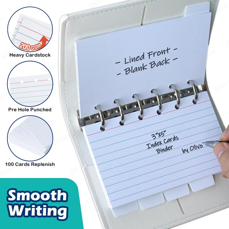 Olivo 3x5 Lined Index Cards with Ring Binder Holder and Dividers, 100 Note Cards, Green - Image 5