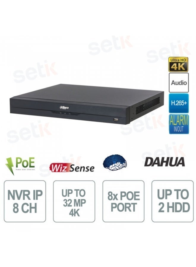 داهوا نظام كاميرات مراقبة داهوا 8 كاميرات IP بدقة 8 ميجا بكسل مع جهاز تسجيل 8 قنوات وقرص صلب 8 تيرابايت، رؤية ليلية ملونة وتسجيل صوت، طقم كامل للتركيب - Image 4