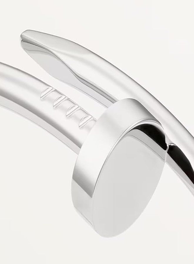 Okos Rhodium Plated Fashion Jewellery Stainless Steel Anti Tarnish Nail Style Cuff Bangle Bracelet Girls and Women BR1000058RHD - Image 4