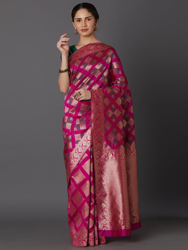 LACOSSI Pure Fancy Kanjivaram Jacquard Silk Saree Banarasi Saree Rich Pallu Design Woven Jacquard Trendy Special Occassion Wear With Unstitched Blouse Piece Jacquard pure SARI (Apple-2535) - Image 2