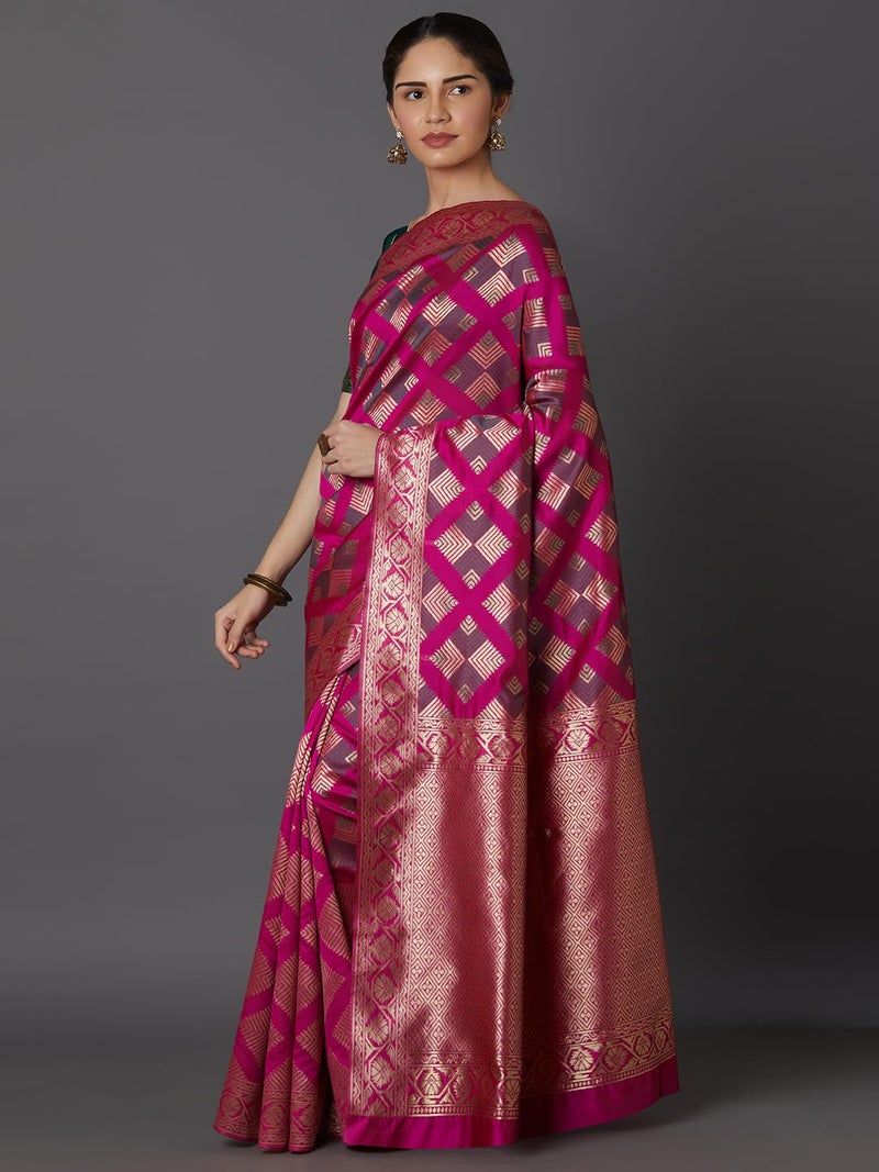 LACOSSI Pure Fancy Kanjivaram Jacquard Silk Saree Banarasi Saree Rich Pallu Design Woven Jacquard Trendy Special Occassion Wear With Unstitched Blouse Piece Jacquard pure SARI (Apple-2535) - Image 3