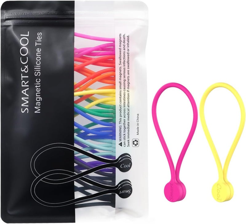 Smart&Cool Reusable Silicone Magnetic Cable Ties for Bundling and Organizing, Holding Stuff, Book Markers, Fridge Magnets, Assorted Color, 7.16'' (20-Pack, Multi) - Image 1