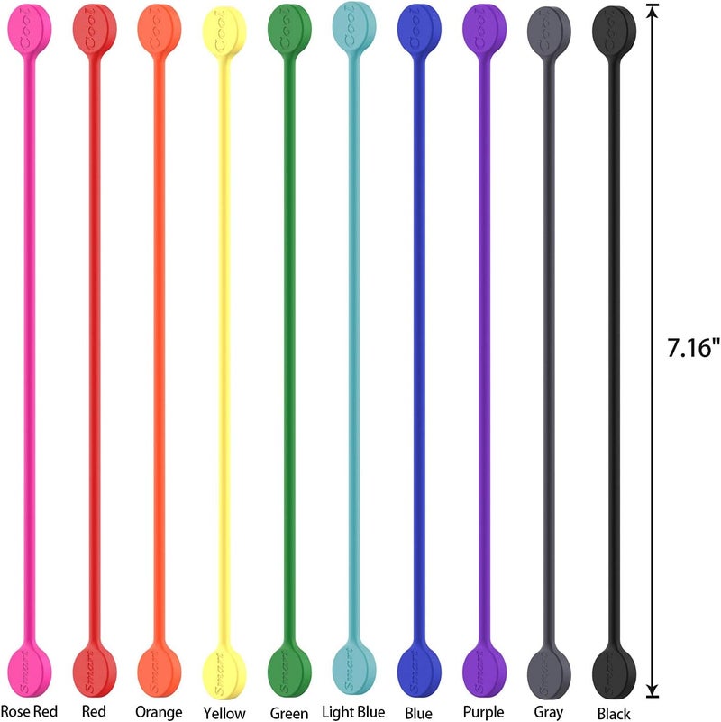 Smart&Cool Reusable Silicone Magnetic Cable Ties for Bundling and Organizing, Holding Stuff, Book Markers, Fridge Magnets, Assorted Color, 7.16'' (20-Pack, Multi) - Image 2