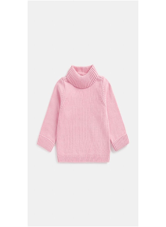 mothercare Pink Roll Neck Knitted Jumper  - Image 1