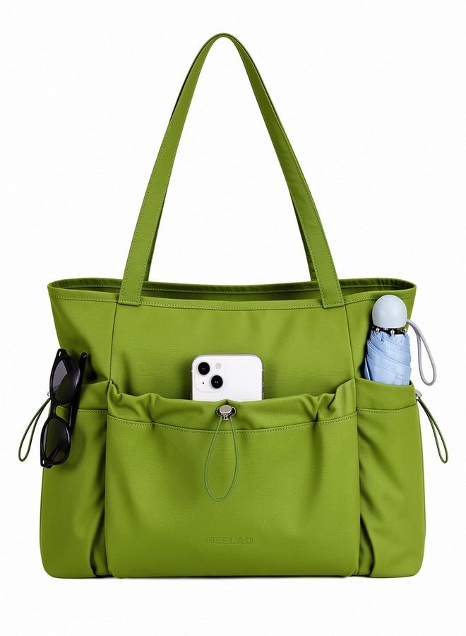 FHELAD Puffer Tote Bag for Women, Large Lightweight Quilted Shoulder Bag with Water Bottle Pockets for Work, Travel, Daily (Sage Green) - Image 1