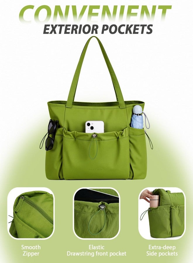 FHELAD Puffer Tote Bag for Women, Large Lightweight Quilted Shoulder Bag with Water Bottle Pockets for Work, Travel, Daily (Sage Green) - Image 5
