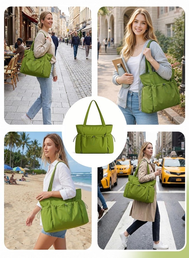 FHELAD Puffer Tote Bag for Women, Large Lightweight Quilted Shoulder Bag with Water Bottle Pockets for Work, Travel, Daily (Sage Green) - Image 3