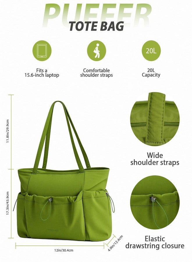 FHELAD Puffer Tote Bag for Women, Large Lightweight Quilted Shoulder Bag with Water Bottle Pockets for Work, Travel, Daily (Sage Green) - Image 4