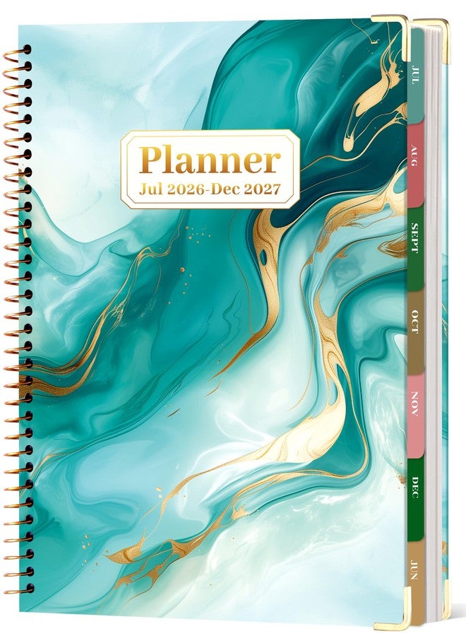 CAGIE Planner 2026-2027, 18 Month Weekly and Monthly Planner, Marble Design Calendar with Tabs, Jul 2026-Dec 2027, Large 8.5" x 11" A4 Hardcover Spiral Agenda Planner for Home, Work, School and Teacher (Green） - Image 1