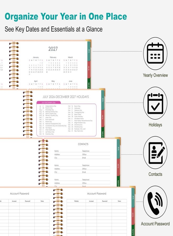 CAGIE Planner 2026-2027, 18 Month Weekly and Monthly Planner, Marble Design Calendar with Tabs, Jul 2026-Dec 2027, Large 8.5" x 11" A4 Hardcover Spiral Agenda Planner for Home, Work, School and Teacher (Green） - Image 2