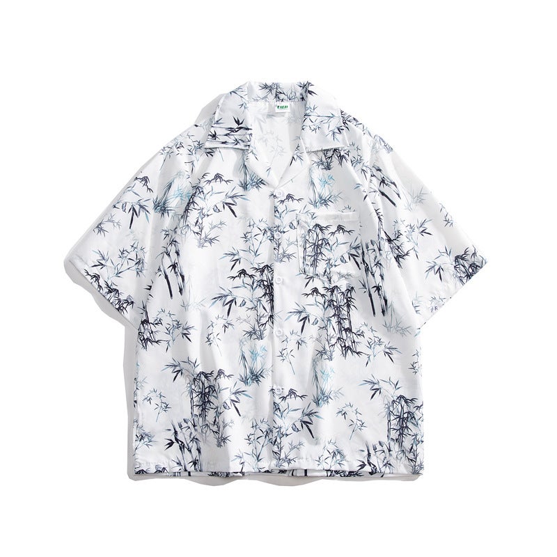 Thai Cuban Collar Floral Shirt Unisex Loose Retro Hawaiian Vacation Loose Beach Short Sleeve Shirt For Couple - Image 1