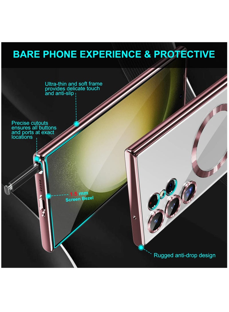BORTONY Samsung Galaxy S23 Ultra MagSafe Case with Camera Lens Protector Magnetic Clear Case for S23 Ultra Full Protection Plating Anti-Scratch Slim Thin Case Cover - Image 4