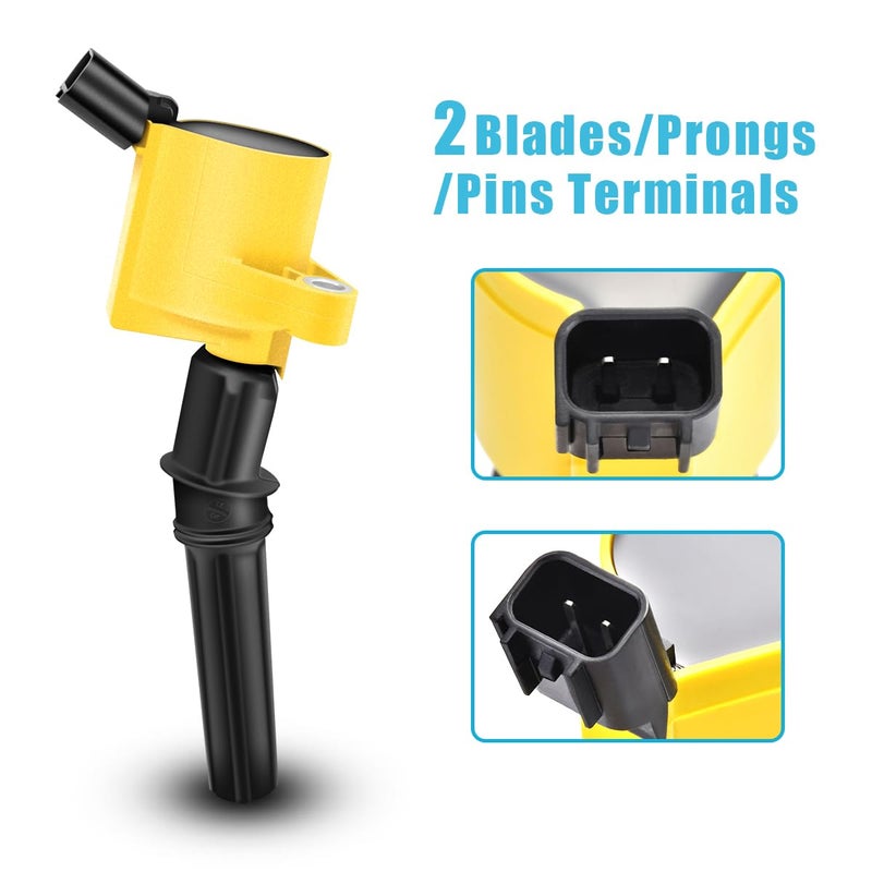MAS Yellow Set of 10 Ignition Coil Pack DG508 Curved Boot & Motorcraft Spark Plug SP479 Compatible with Ford F150 F250 E150 Expedition Lincoln Replacement for FD503 DG457 C1417 - Image 2
