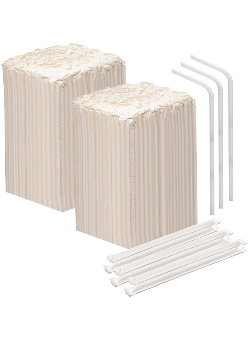 Vakly Individually Wrapped Plastic Drinking Straws 775 800 Each Individual Restaurant Style Sipping Straw Packaged In Paper Sleeves  White Disposable Flexible BPAfree Food Safe Plastic  2 x 400  - Image 1