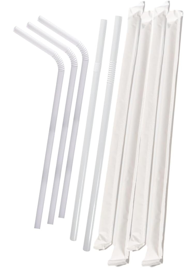 Vakly Individually Wrapped Plastic Drinking Straws 775 800 Each Individual Restaurant Style Sipping Straw Packaged In Paper Sleeves  White Disposable Flexible BPAfree Food Safe Plastic  2 x 400  - Image 5