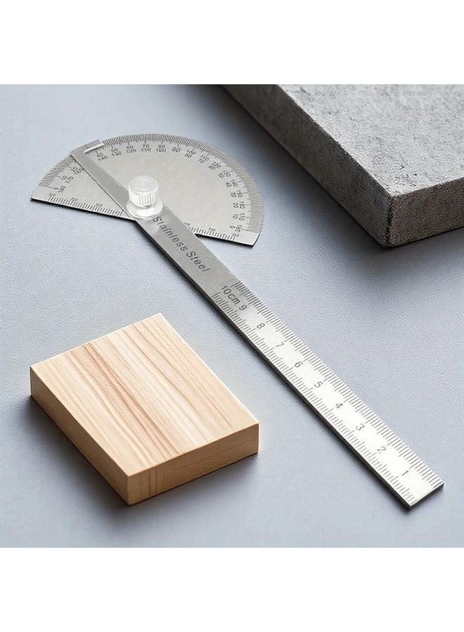 منقلة فولاذ مقاوم للصدأ 0-180 درجة مسطرة قابلة لضبط الزاوية أداة قياس فضية - Image 2