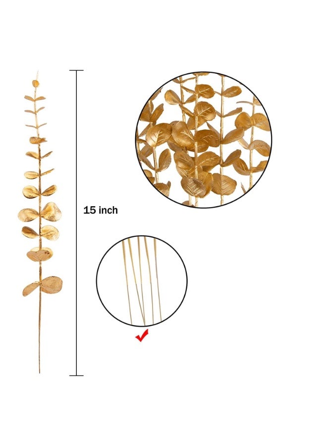 Arabest 24 Pcs Artificial Gold Eucalyptus Stems, Plastic Faux Eucalyptus Greenery Branches, Realistic Fake Leaf Decorations for Vase Floral Arrangement, Home Office Table Centerpiece, Wedding and Party Decor - Image 2