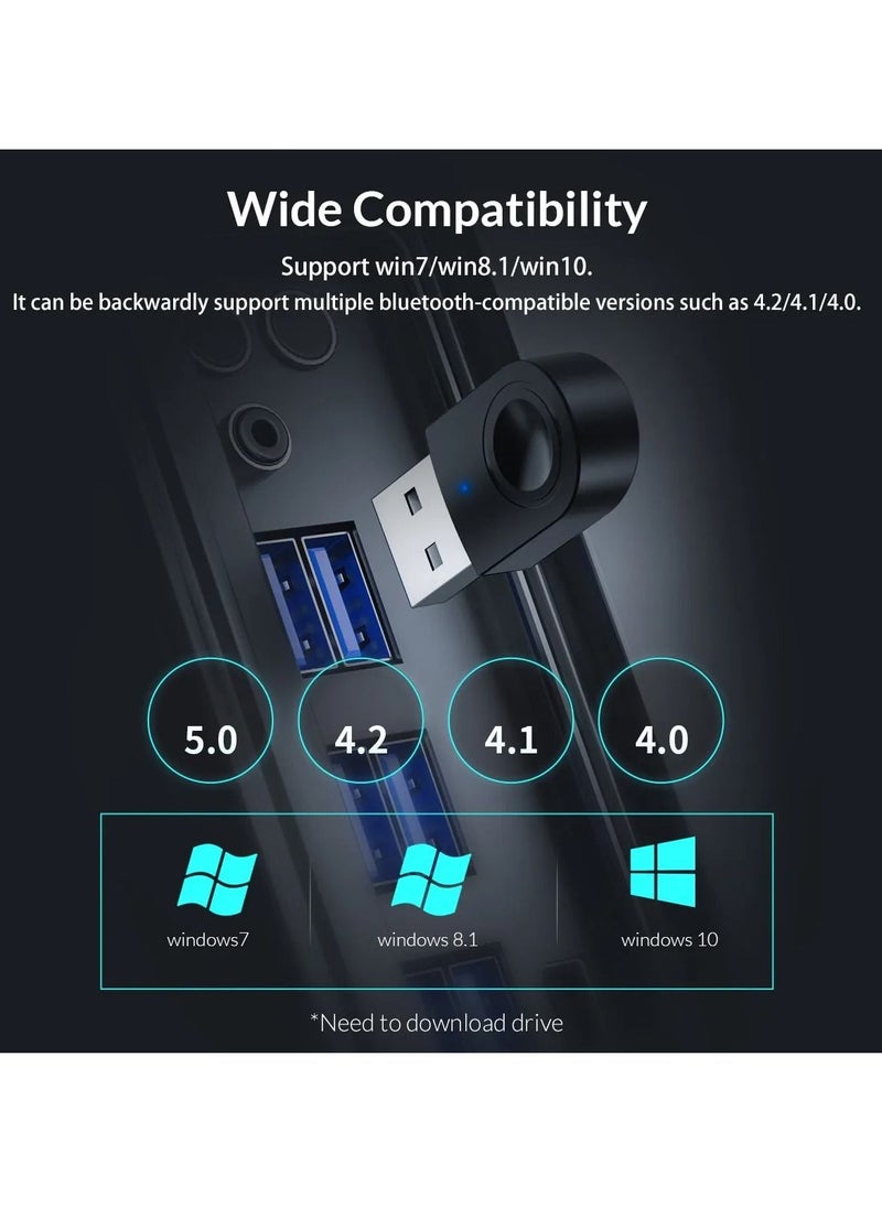 Generic - USB Bluetooth-Compatible Dongle 5.0 Adapter Music Audio Receiver Transmitter Support Windows 7/8/10 for PC Laptop Speaker - Image 1