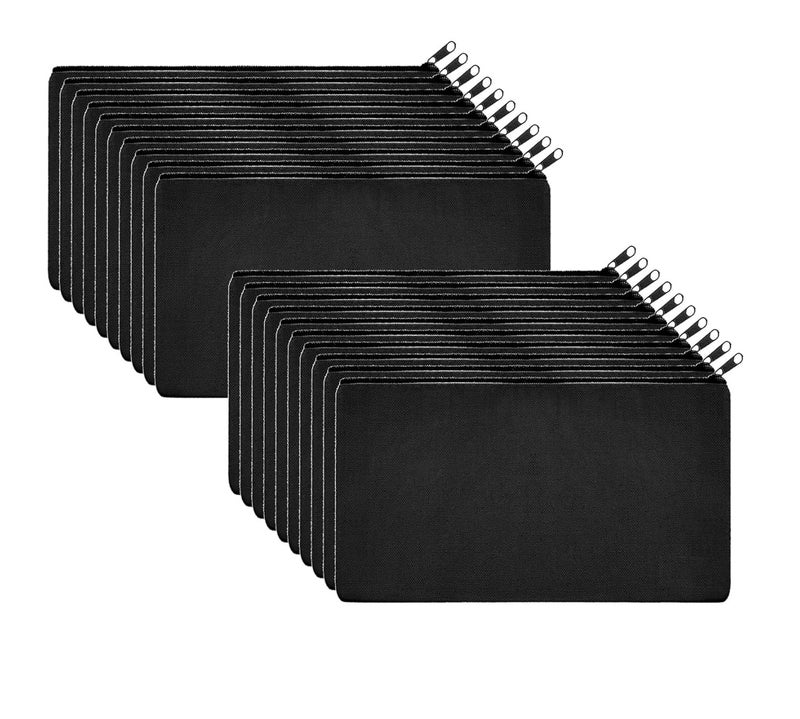 Lify 20 Pieces DIY Craft Blank Bag Canvas Makeup Pencil Pouch with Zipper- Multipurpose Pen Pencil Case Cotton Canvas Cosmetic Bag Travel Cosmetic Bag - (Black (20Pcs) - Image 1