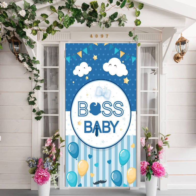 INNORU Boss Baby Door Banner Decor, Boys Birthday Door Cover Decorations, Baby Shower, Gender Reveal Boy 1st Birthday Party Photo Booth Backdrop Background Supplies - Image 4