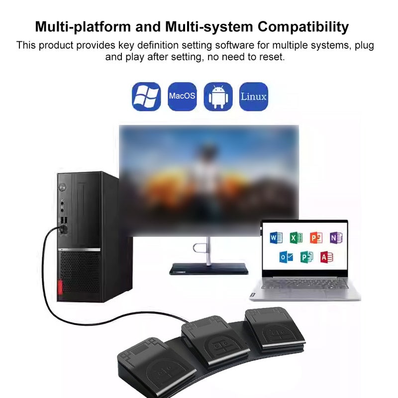 PS/2 to USB Foot Pedal Switch Customized Host Game Controller Foot Pedal Keyboard - No Delay High Sensitivity - Five Functions - Widely Used - Compatible with Multiple Systems - Anti-slip Durable for Medical Devices Instruments Computers Office Programmable - Image 2