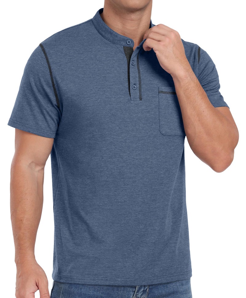 Sailwind Mens Henley Shirts Short Sleeve Summer Casual Classic Cotton T Shirts Pocket Button Shirt Blue - Image 4
