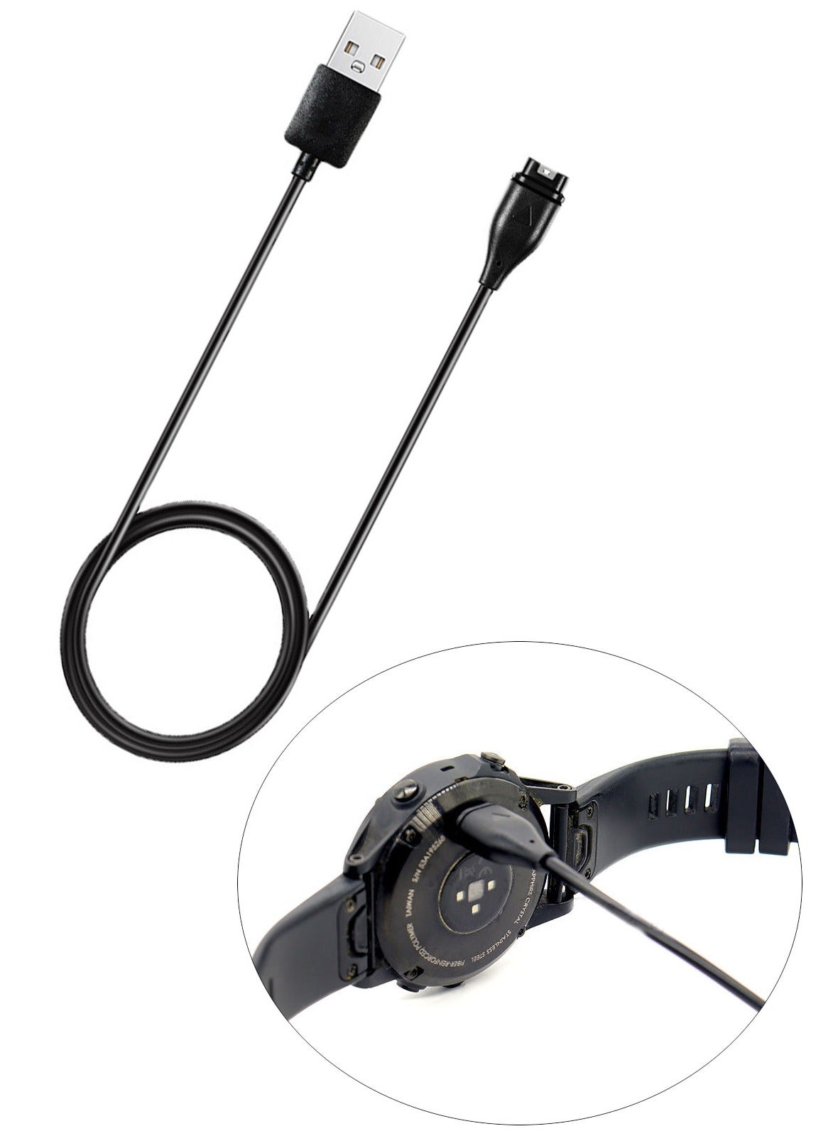 USB Data Charging Cable for Garmin Watch Fenix 7/7S/7X/6/6S/6X5/5S/5X, 1 Meter, Black