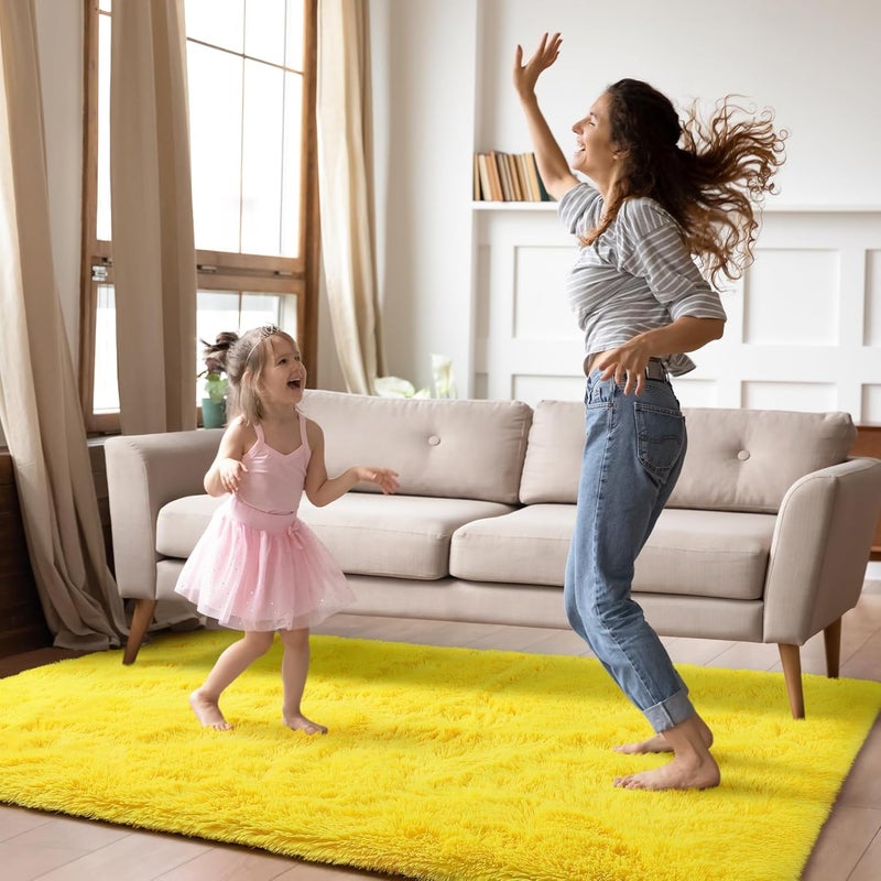 Moofcy Solid Color Area Rug – Soft Plush Carpet for Living Room, Bedroom, Kids Room, Kitchen – Multiple Sizes, Shapes & Colors – Non-Slip, Easy to Clean Modern Floor Rug - (Yellow, Rect, 3x5 feet) - Image 3