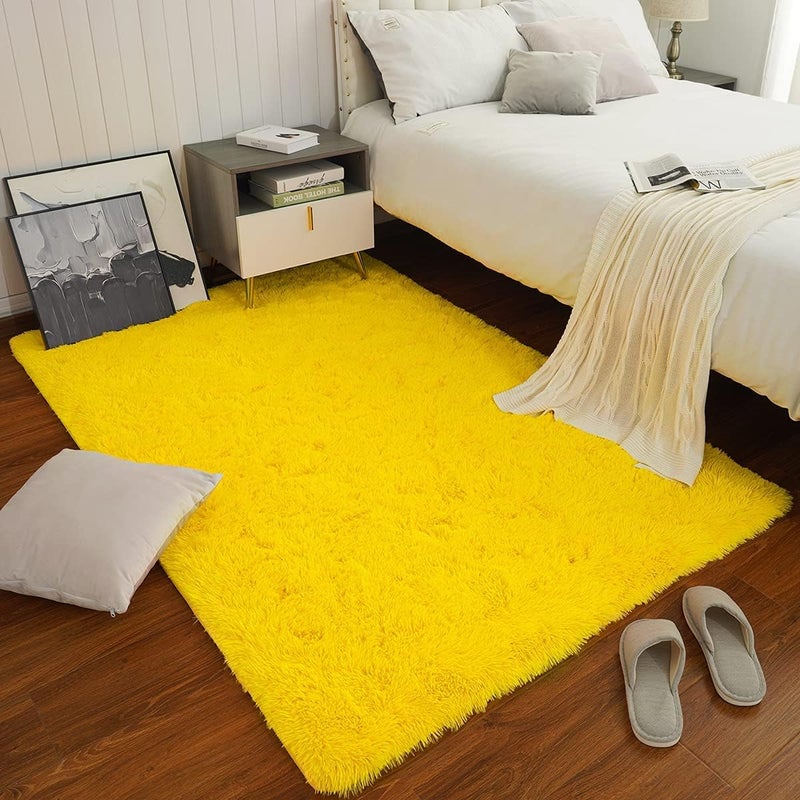 Moofcy Solid Color Area Rug – Soft Plush Carpet for Living Room, Bedroom, Kids Room, Kitchen – Multiple Sizes, Shapes & Colors – Non-Slip, Easy to Clean Modern Floor Rug - (Yellow, Rect, 3x5 feet) - Image 1