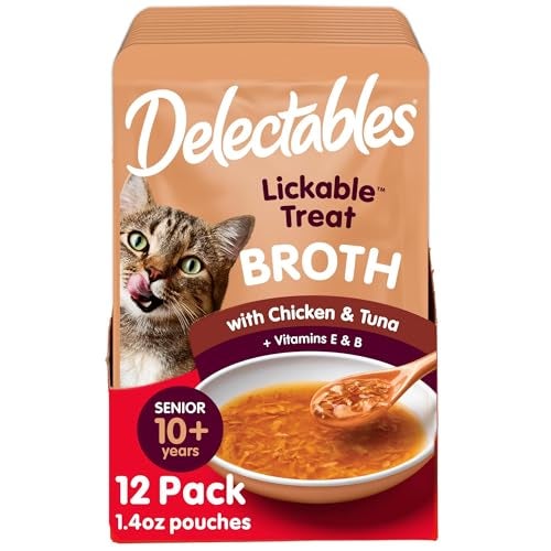 Hartz Delectables Savory Broths Senior 10+ Chicken & Tuna Lickable Cat Treat, 12 Pack - Image 1