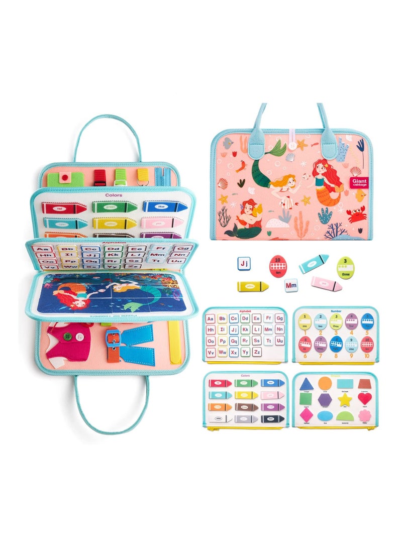 KASTWAVE Busy Board Sensory Toys, Toddler Travel Activities Educational Mermaid Montessori Toys for 2 3 4 Year Old Girls Boys Gift - Image 1