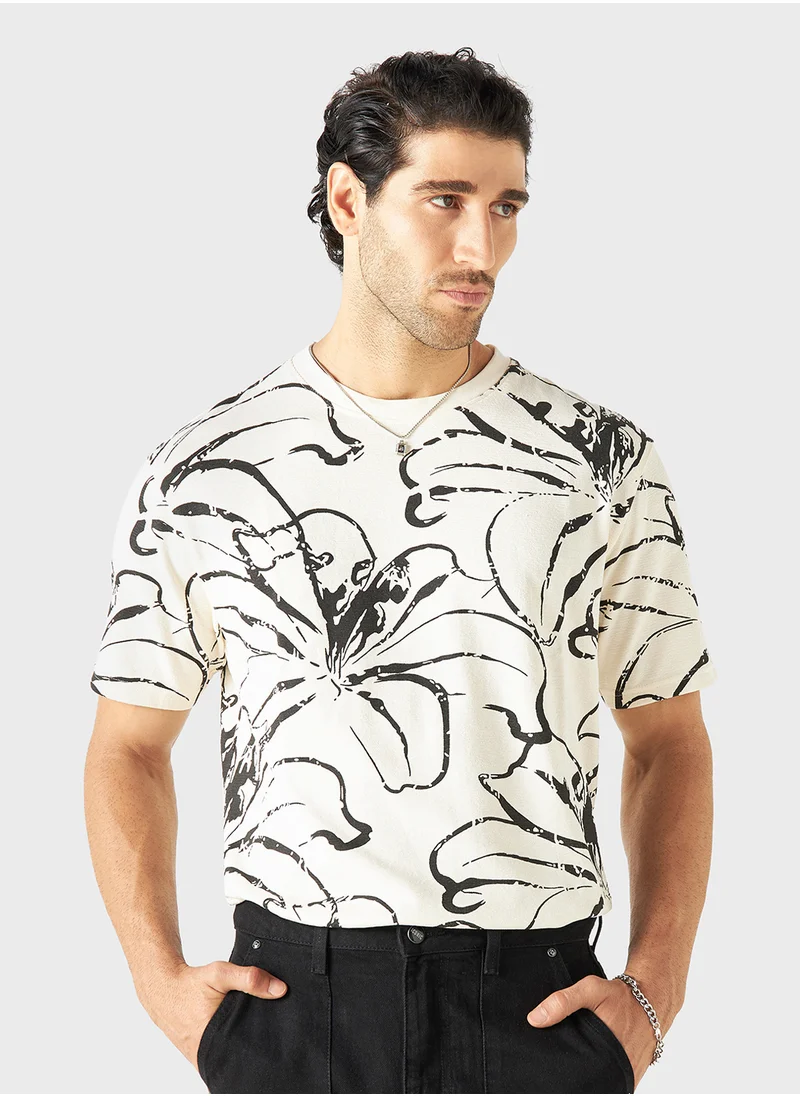 ايكونيك Iconic All-Over Print Crew Neck T-shirt with Short