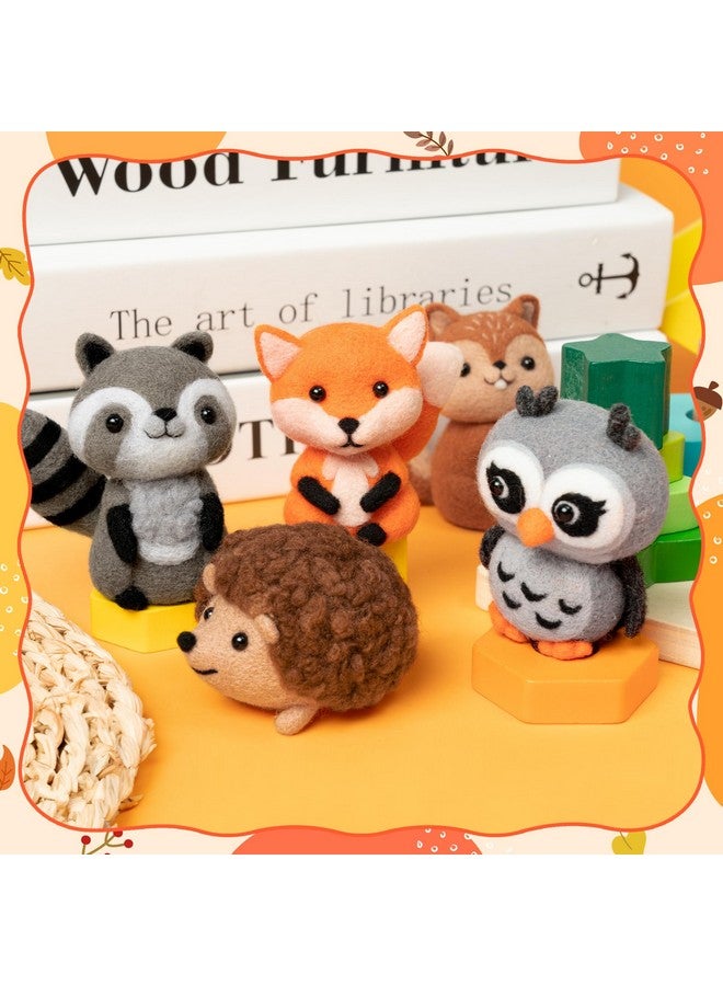 WATINC Set of 5 Woodland Wool Needle Felting Kit, Fox Owl Hedgehog Squirrel Raccoon Animal Doll Wool Felt Needle Felting Tools Foam Pad, DIY Needle Felting Craft Party Supplies for Beginners - Image 4
