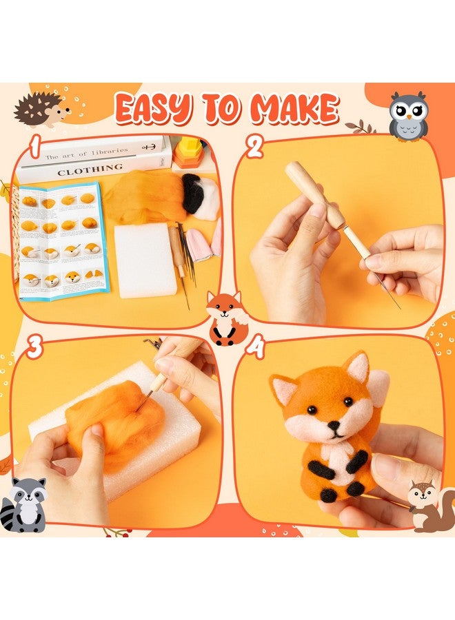 WATINC Set of 5 Woodland Wool Needle Felting Kit, Fox Owl Hedgehog Squirrel Raccoon Animal Doll Wool Felt Needle Felting Tools Foam Pad, DIY Needle Felting Craft Party Supplies for Beginners - Image 3
