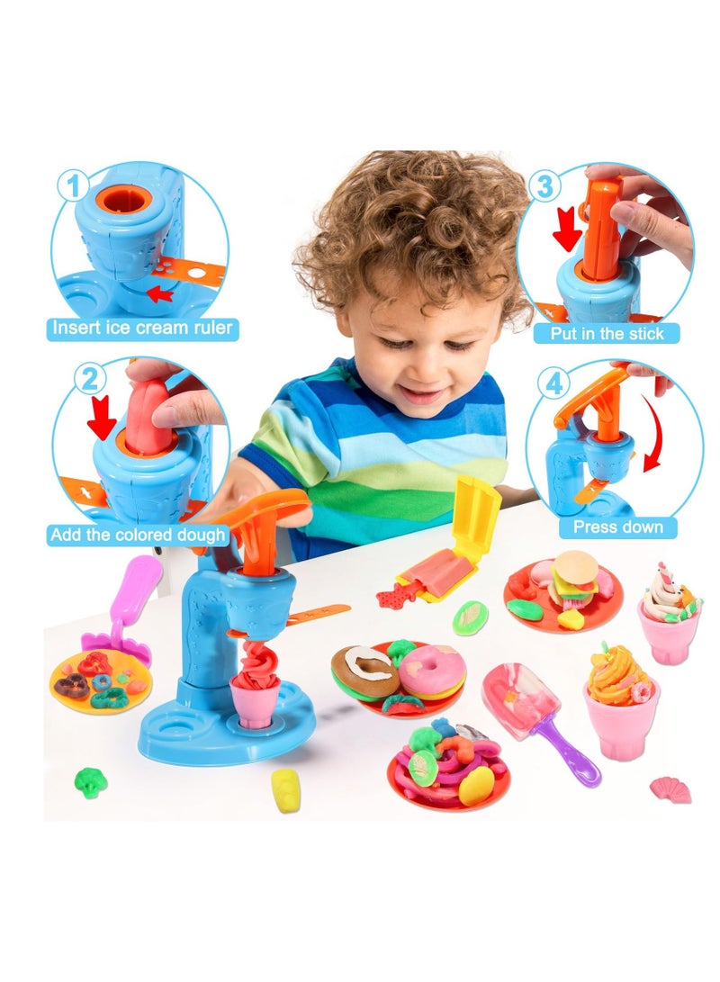 بيبي لاند مجموعة عجين ملونة، 34 قطعة من ادوات صنع الايس كريم، مجموعة العاب ابداعات المطبخ للاطفال الاولاد والبنات الصغار من سن 3-8 سنوات لاعياد الميلاد (تتضمن 12 لون العجين) - Image 4