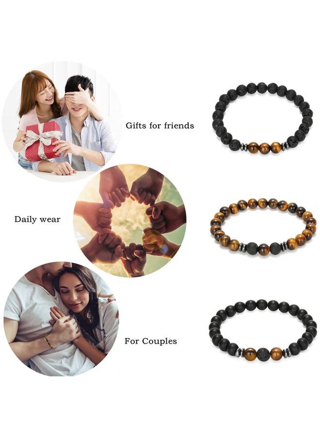 MengPa Mens Beaded Bracelets Matte Lava Rock Volcanic Stone Beads for Women Stretch Bracelet Fashion Jewelry, 7 inch, Stone, Lava Stone - Image 2