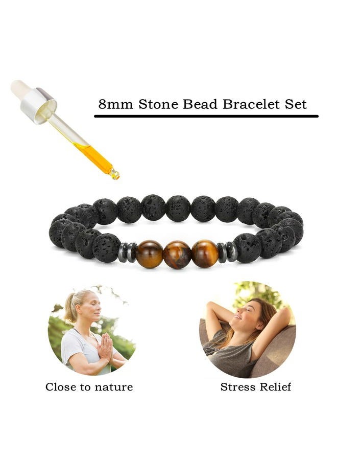 MengPa Mens Beaded Bracelets Matte Lava Rock Volcanic Stone Beads for Women Stretch Bracelet Fashion Jewelry, 7 inch, Stone, Lava Stone - Image 3