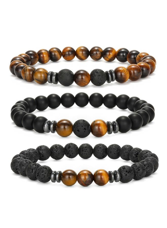 MengPa Mens Beaded Bracelets Matte Lava Rock Volcanic Stone Beads for Women Stretch Bracelet Fashion Jewelry, 7 inch, Stone, Lava Stone - Image 1