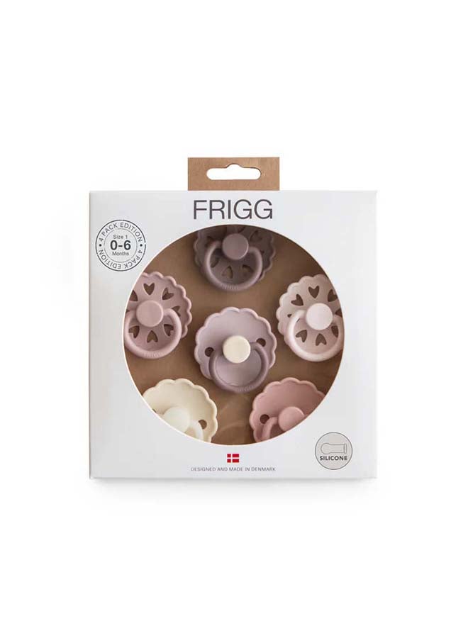FRIGG Round Silicone Baby Pacifier 0-6M 6-Pack Blooming Love - Size 1