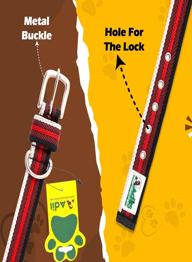 ADIL'S Adil’S Multi Colour Cotton Dog Collars for Small, Medium and Large Dogs, Adjustable Collar with Metal Buckle & D-Ring, Red Black & White, Size: M - Image 4